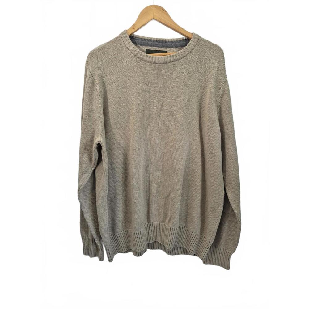Eddie Bauer Mens Tan 100% Cotton Knit Crew Neck Sweater Color Tan  Classic Time